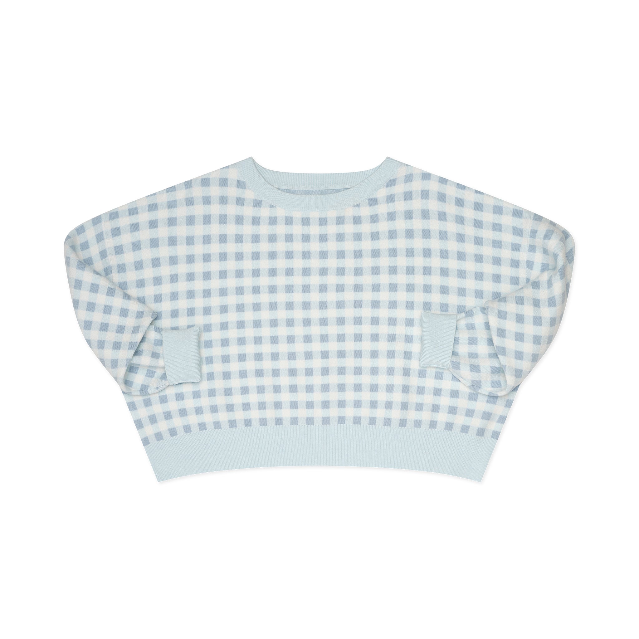 Light blue gingham  crop top on a white background