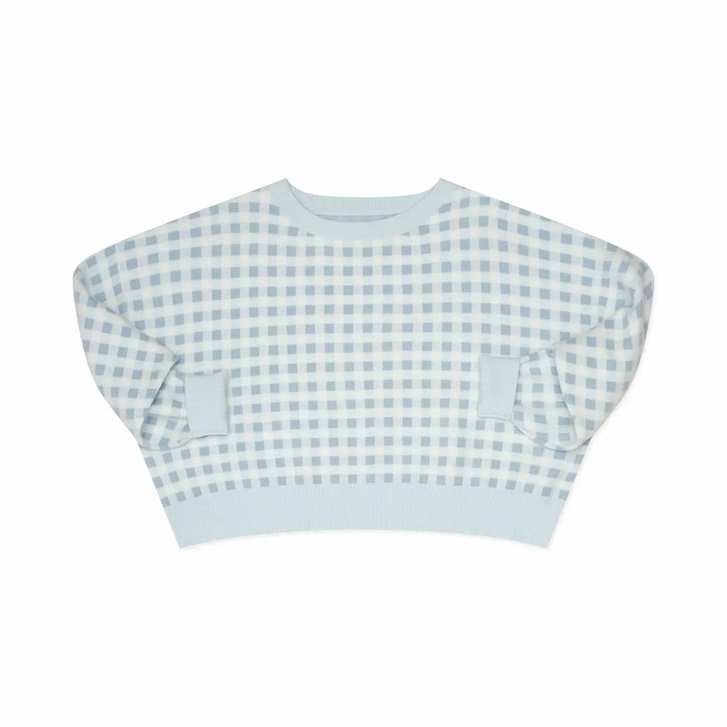 Light blue and white gingham shirt on a white background