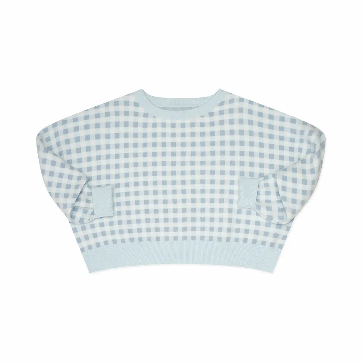 Light blue and white gingham shirt on a white background