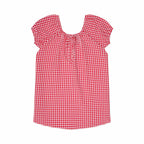 Red and white gingham lounge dress on a white background