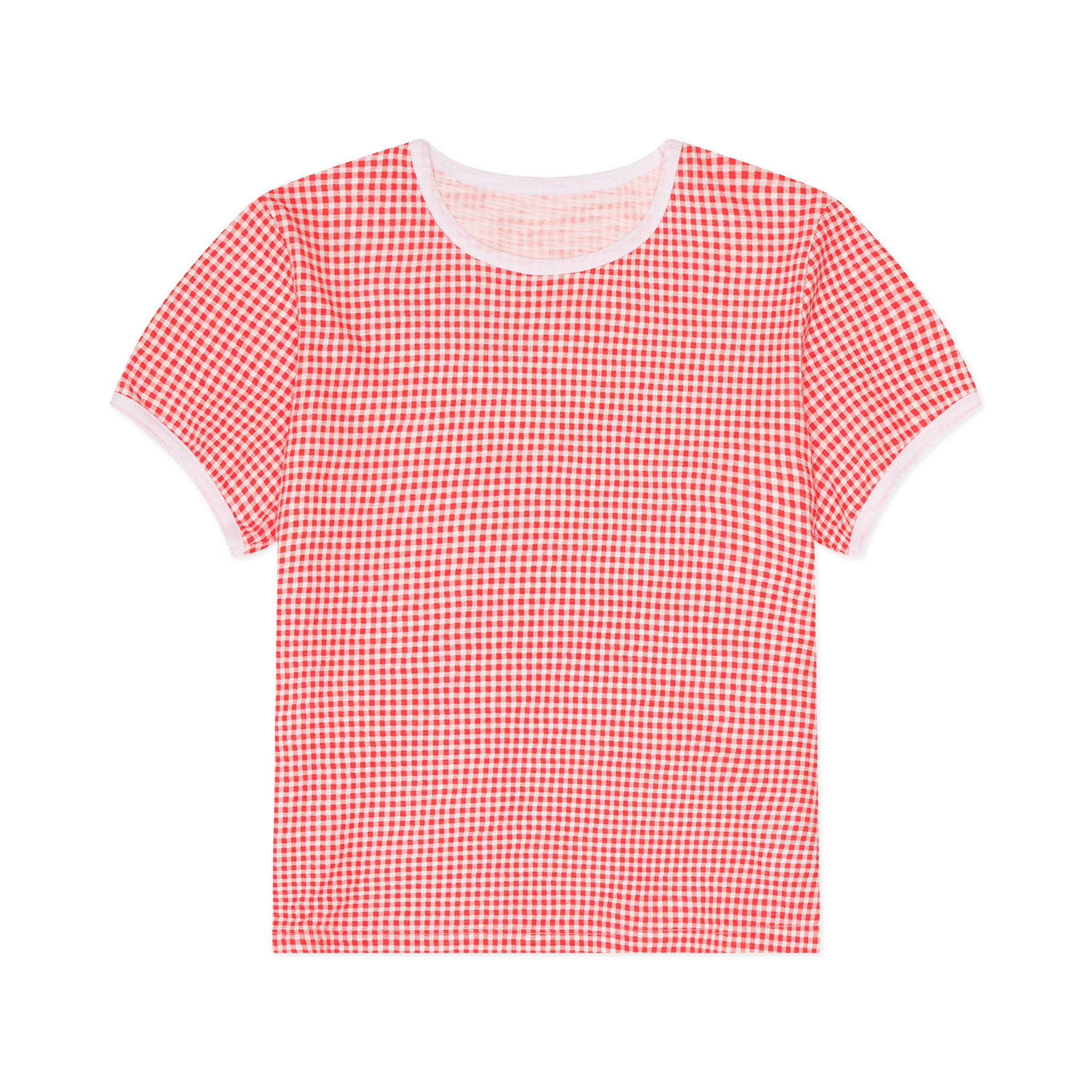 Red and white gingham t-shirt on a white background