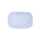 Blue and white checkered tray on a white background