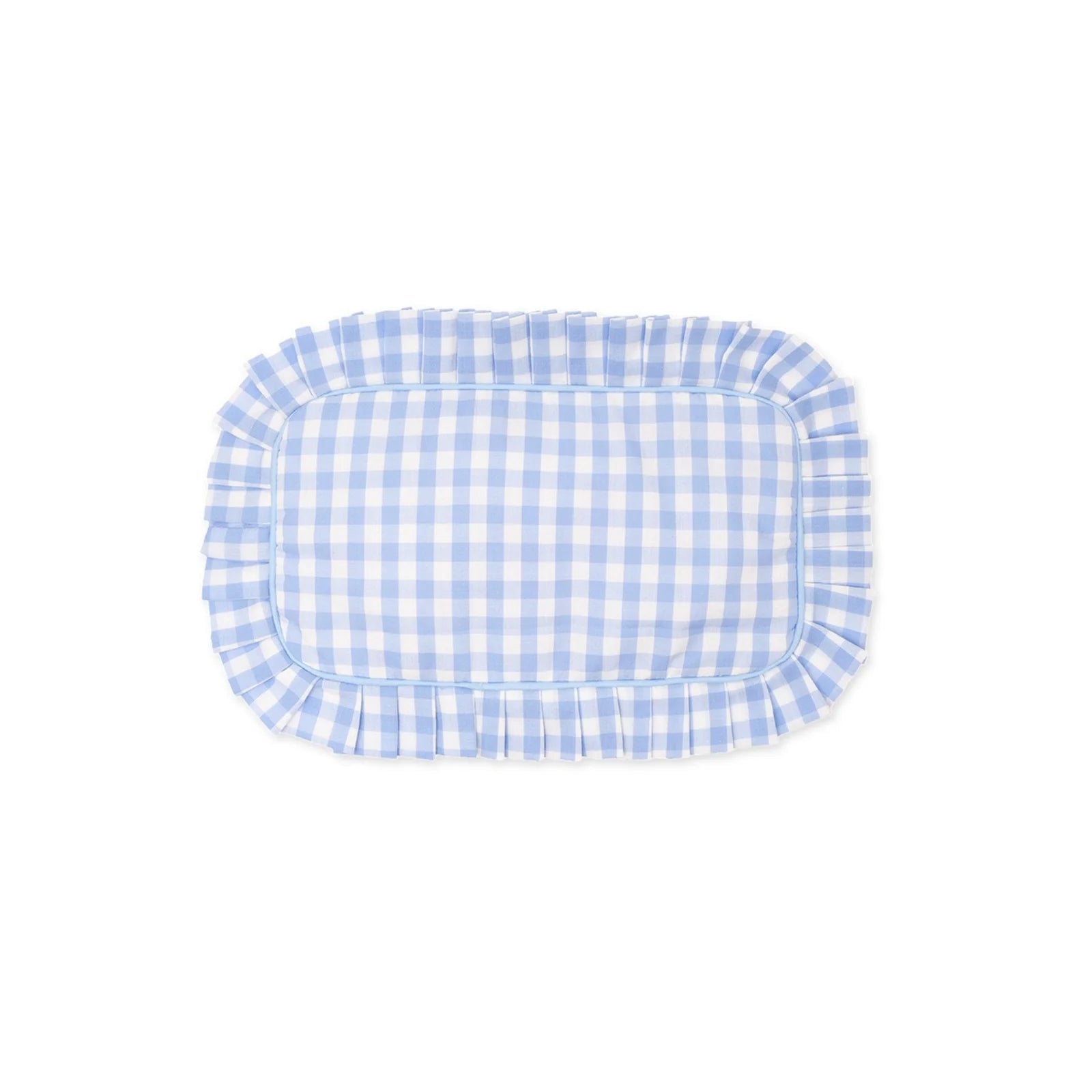 Blue and white checkered tray on a white background