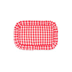 Rectangular red and white checkered placemat on a white background