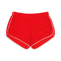 Red shorts with white trim on a white background