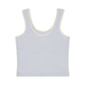 Light blue tank top with white trim on a white background