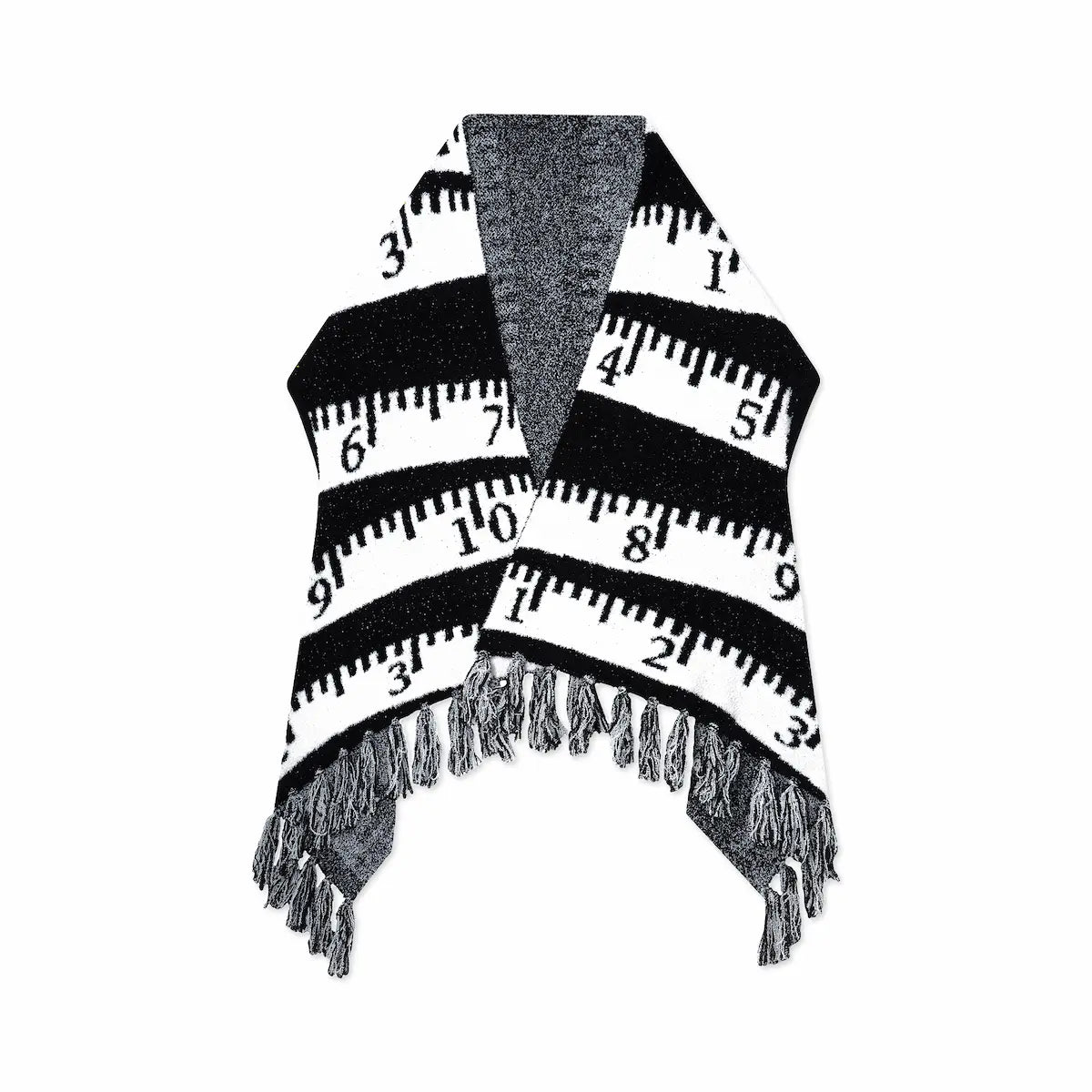 Black and white Shawl with tape measure pattern on a white background