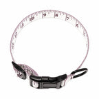 Dog collar measurement tape designed with a black clip on a white background