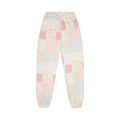Checkered pants with pink and gray pattern on a white background
