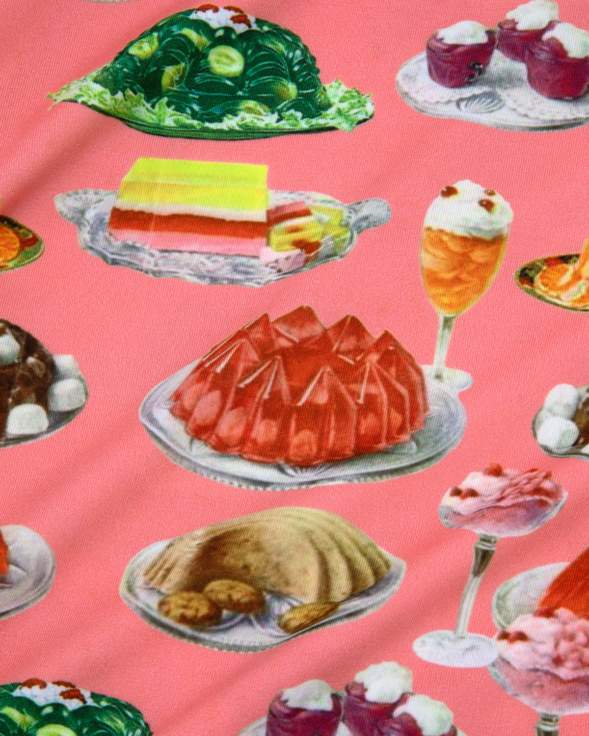 Pattern of various desserts on a pink background