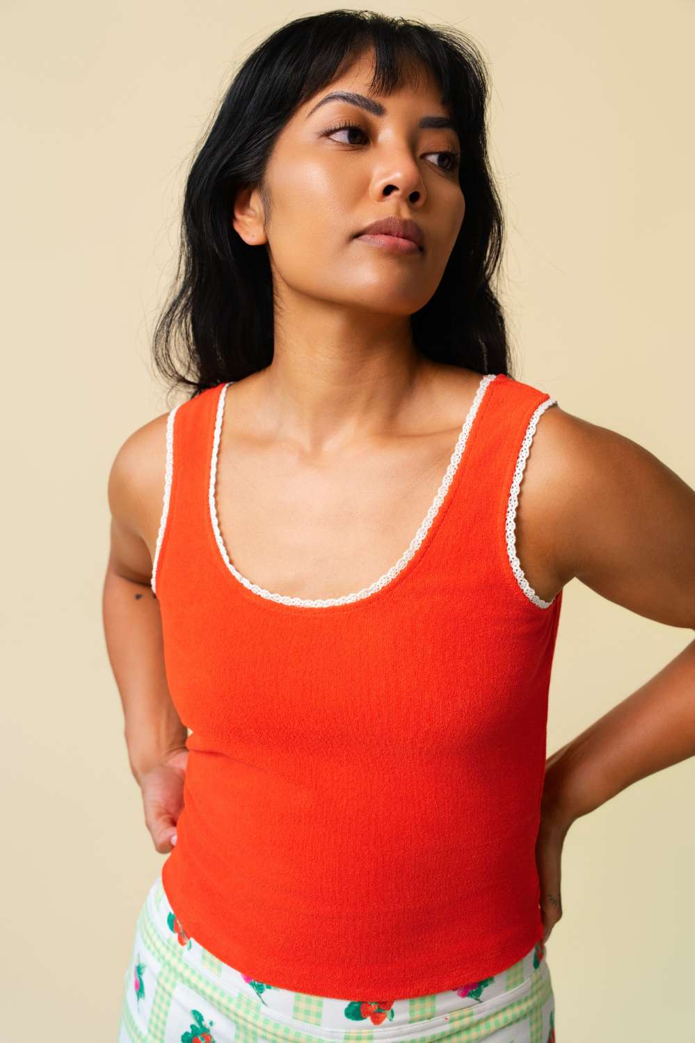 Lace-Trim Terry Tank – Red Soft Terry Cloth – Inner Grandma
