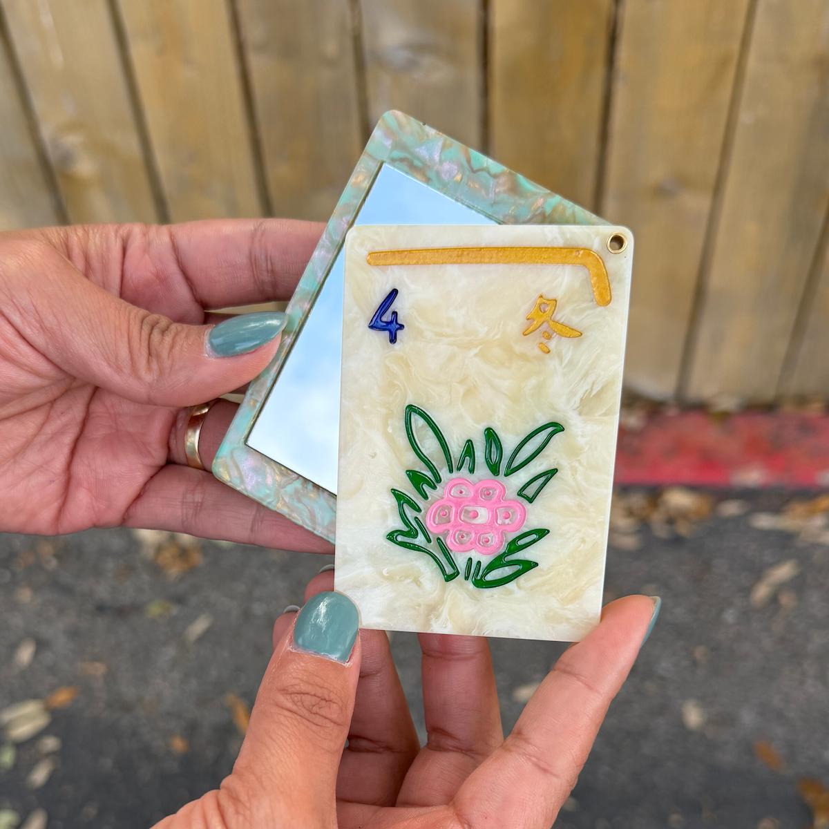Solar Eclipse Flower Mahjong Compact Mirror