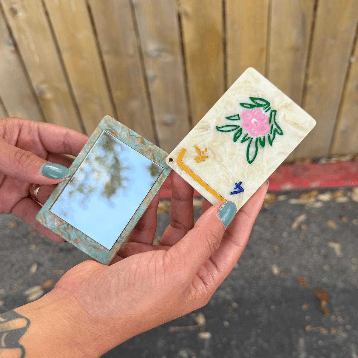 Solar Eclipse Flower Mahjong Compact Mirror