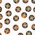 Pattern of tortoiseshell star-shaped buttons on a white background