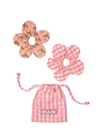 Innerchild Block Print Flower Scrunchie Set in Pink