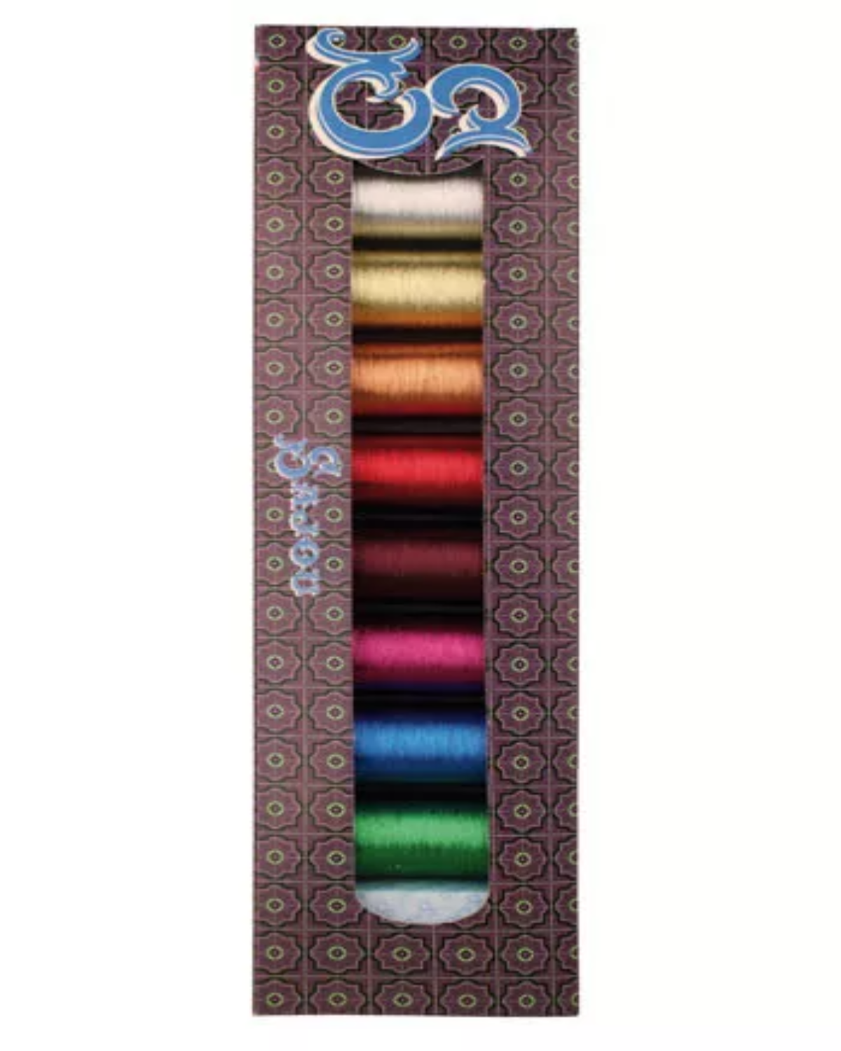 Set of colorful spools of thread in a decorative box with Sajou brand logo.