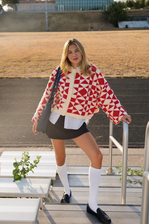 Sunday Quilt Cardigan Red