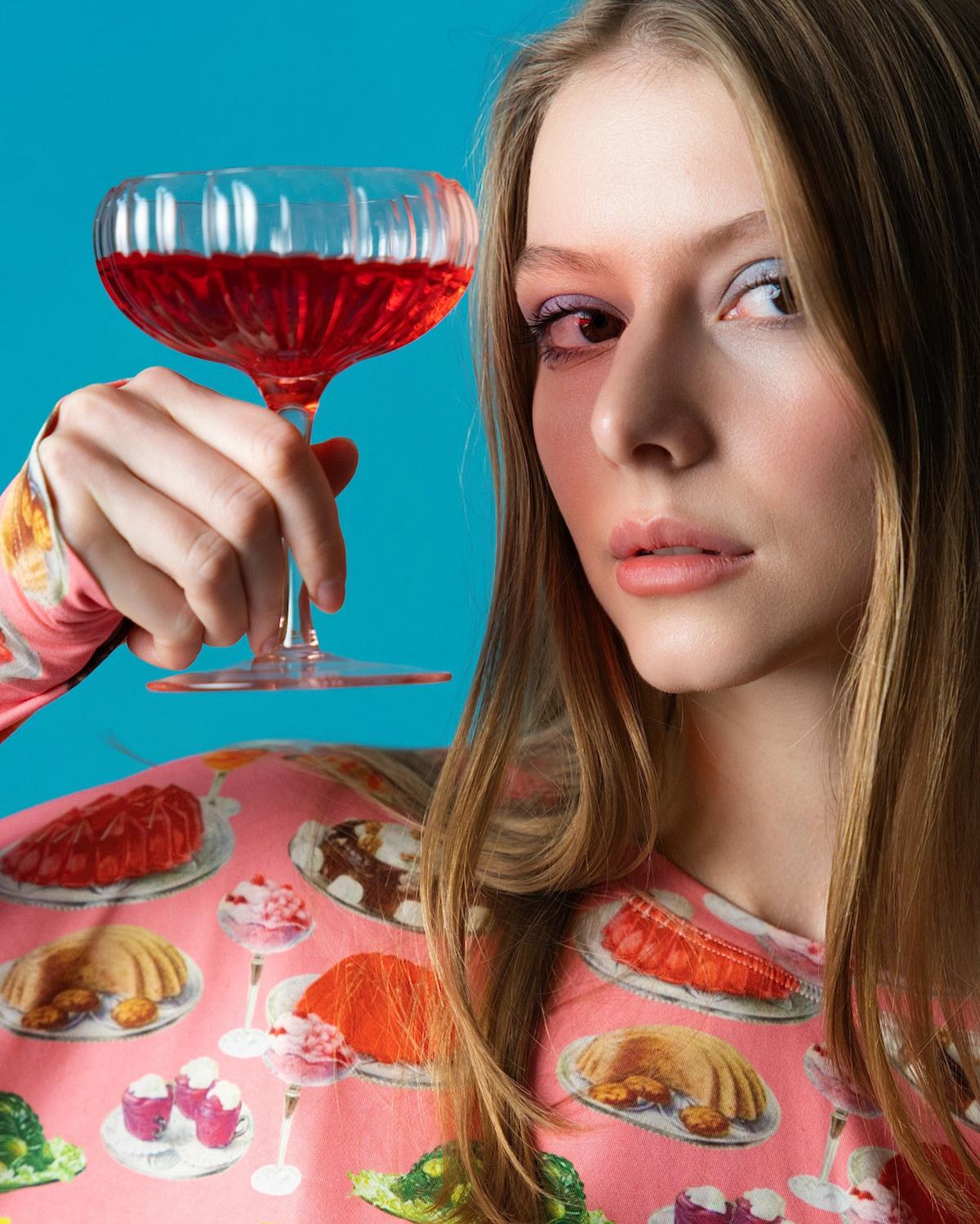 Wine Savant Pink Flower Coupe Cocktail Glasses